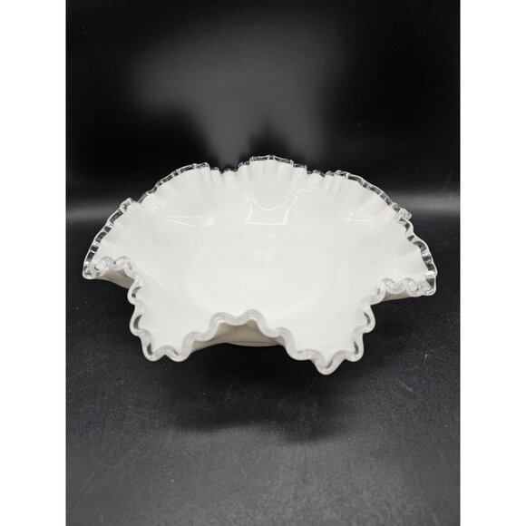 Gorgeous Fenton 8 Point Silver Crest Milk Glass Candy,Centerpiece Bowl MCM Vtg - Picture 8 of 11